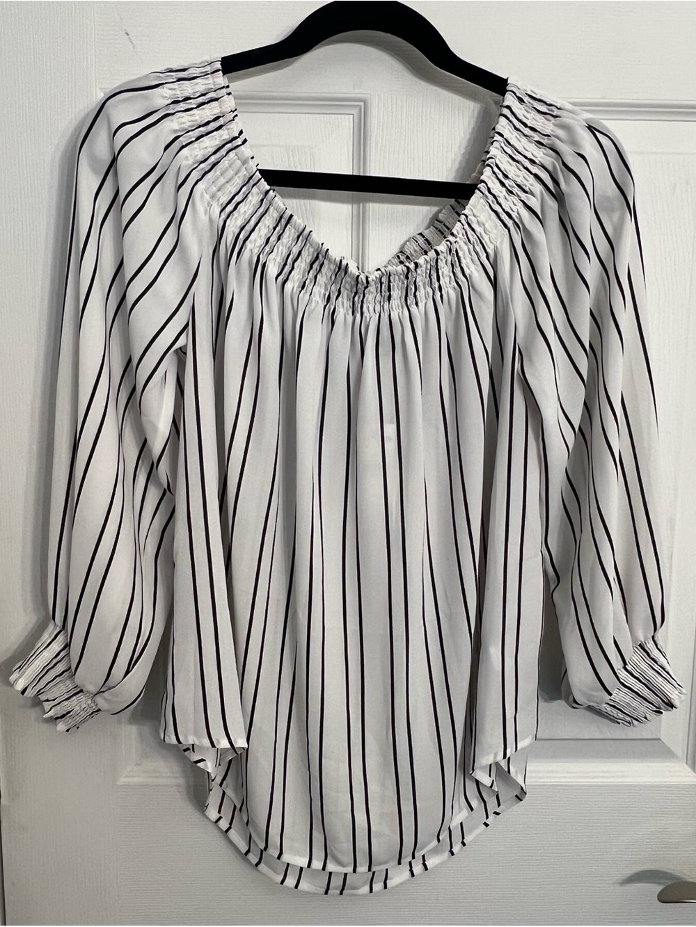 Express White Blouse with Black Vertical Stripes